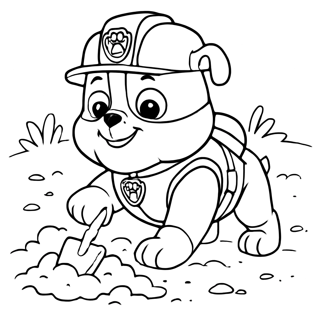 Paw Patrol's Rubble digging in the dirt